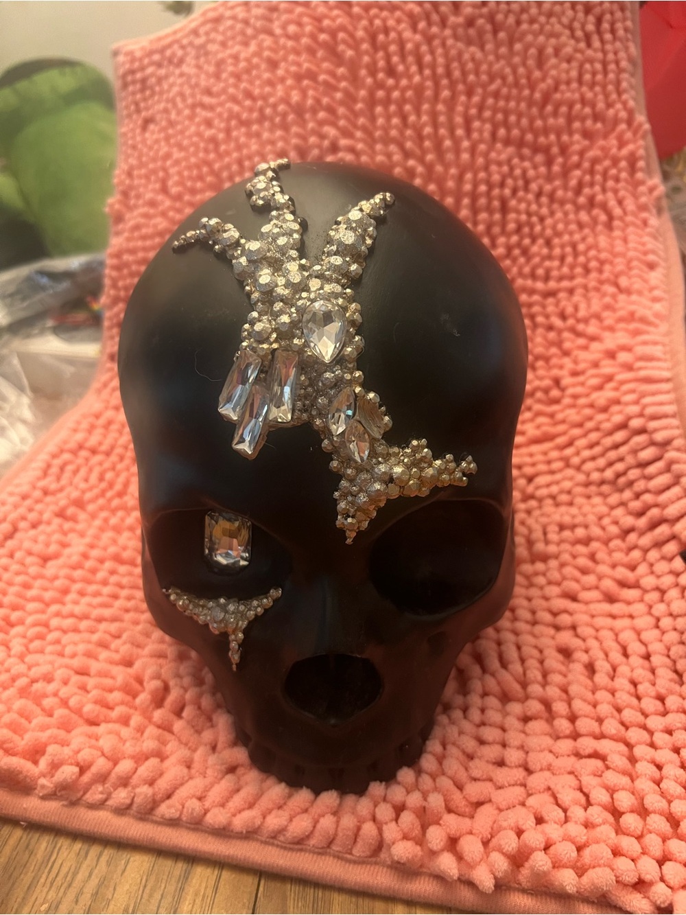 Source Unknown Black Skull Accent with Clear Crystal Embellishments